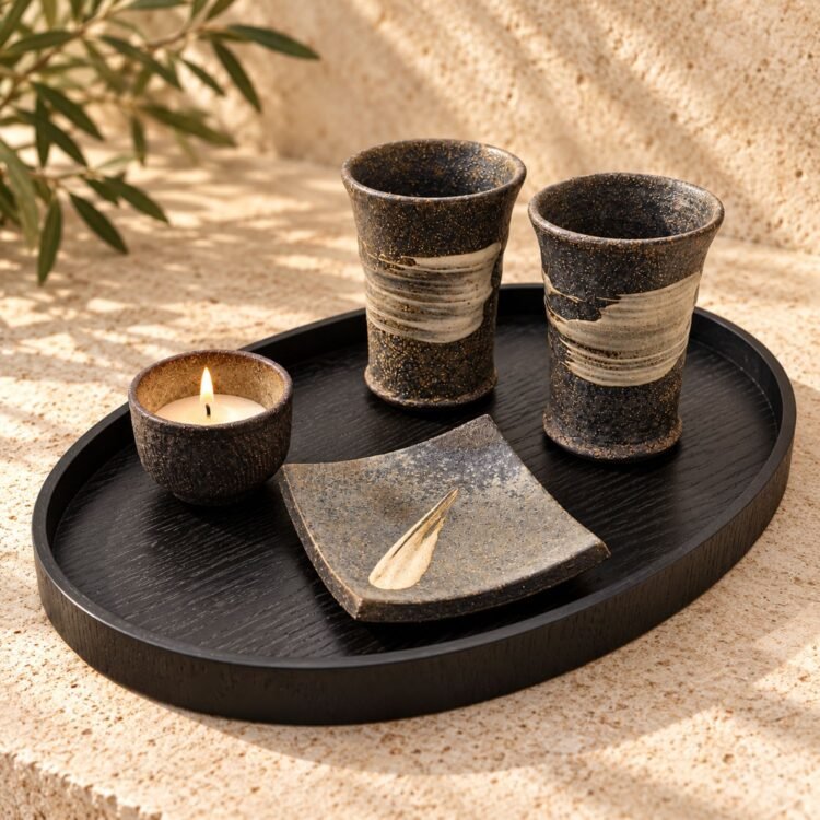 Kurotsuchi | Japanese Ceramic Tea & Candle Ritual Set